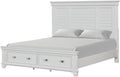 HomeStock Wood Panel Bed with Footboard Storage - Modern Bed Frame for Bedroom White/Queen