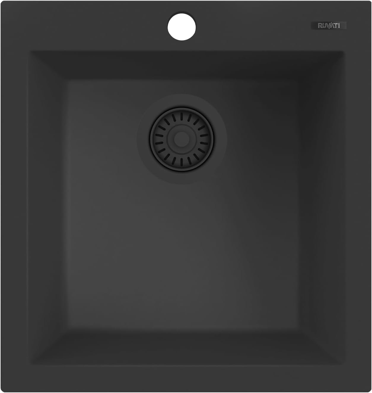 Ruvati 18 x 20 inch epiGranite Drop-in Topmount Granite Composite Quartz Single Bowl Wet Bar Prep Sink - Midnight Black - RVG1018BK