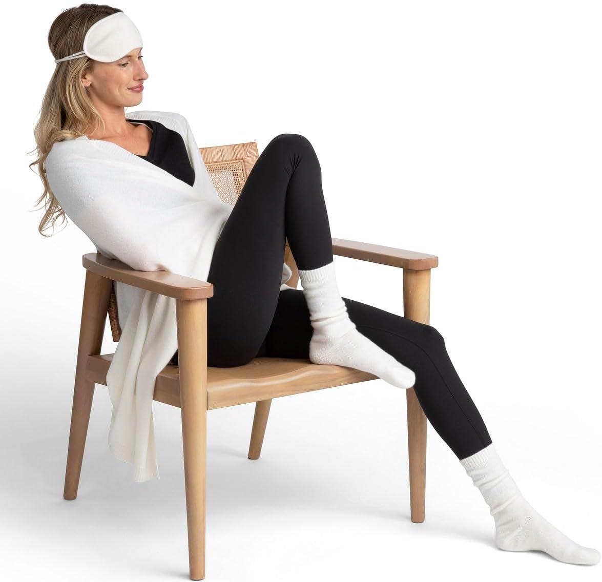 Jet&Bo 100% Pure Cashmere Travel Set: Blanket, Eye Mask, Socks, Carry/Pillow Case Ivory in Gift Box