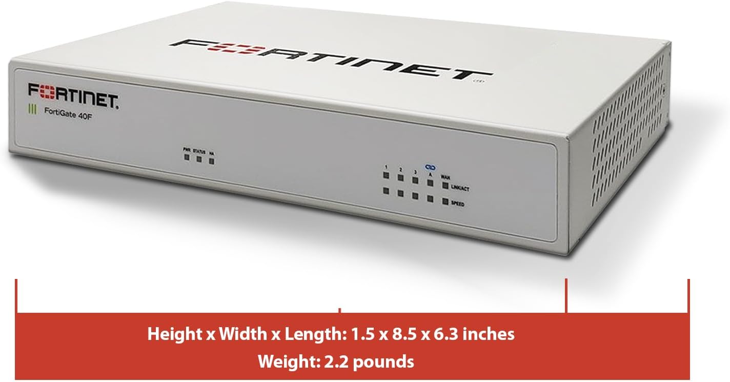 FortiGate-40F Firewall Appliance - 5 Gigabit Ethernet RJ45 Ports, Ideal for Small Businesses (Appliance Only, No Subscription) (FG-40F)