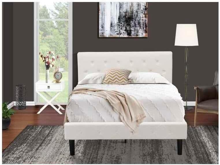 HomeStock African Artistry 2 Piece Bedroom Set - Button Tufted Platform Bed Frame - Velvet Fabric Upholstered Headboard and A Nightstand Full/Linen White/White