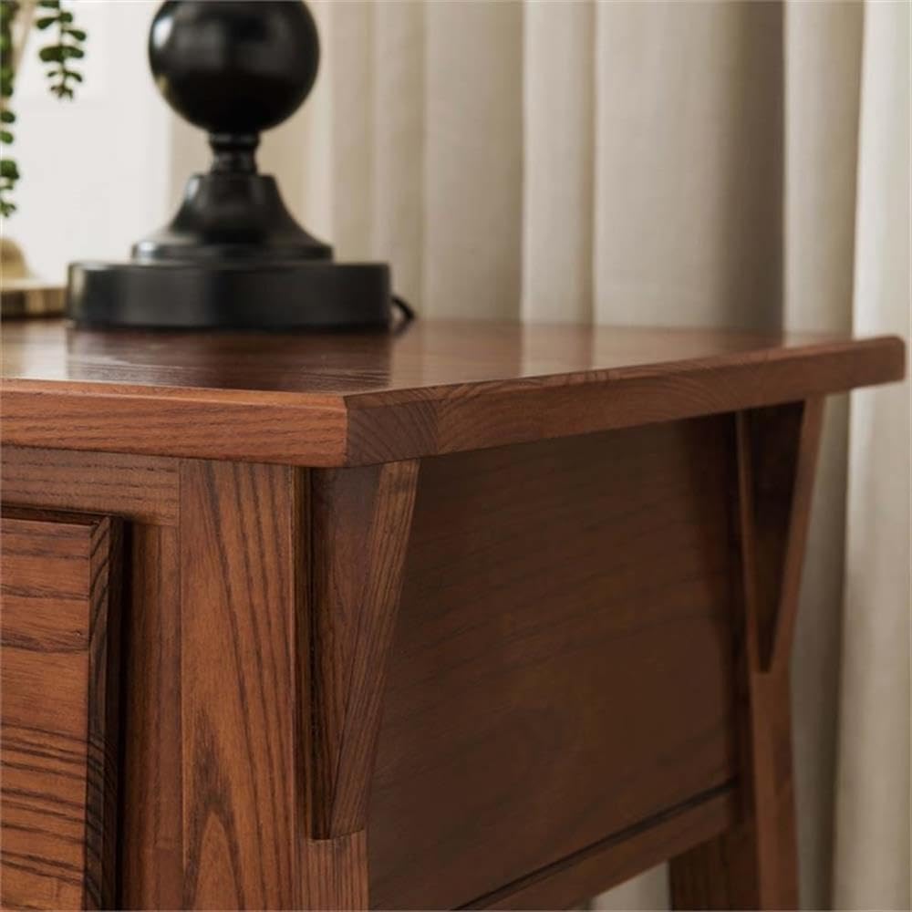 BOWERY HILL 1 Drawer Nightstand, 28' H x 22' W x 16' D, Solid Ash Wood, Russet Finish, Lower Display Shelf, Full Extension Drawer Guides, Compact Mission Style Bedroom Furniture