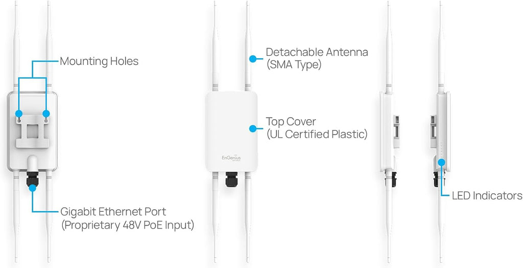 EnGenius ENH1350EXT Wi-Fi 5 AC1300 Outdoor Access Point - IP67 Weatherproof, Dual-Band Long Range Extender, MU-MIMO, PoE Injector & Mounting Kit Included