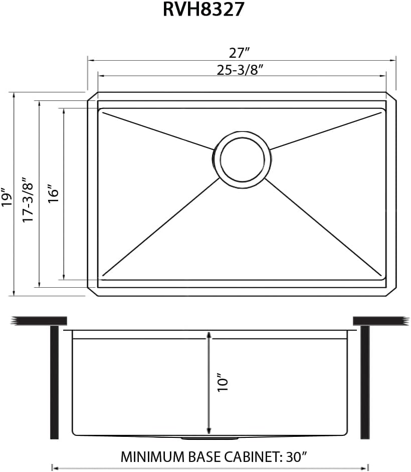 Ruvati 27-inch Undermount Rounded Corner Workstation Kitchen Sink Single Bowl – 16 Gauge Stainless Steel Kitchen Sinks with Brushed Finish hides scratches, Easy-to-Clean - RVH8327