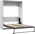 Pemberly Row 61' Engineered Wood Full Murphy Bed with Desk, White Finish, Space-Saving Bedroom Furniture Set, Dual Piston Mechanism, Flip-Up Work Surface, Wall-Mount Installation, Durable Steel Frame