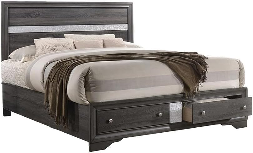 Style Full 4 Storage Bedroom Set Made with Wood in Gray