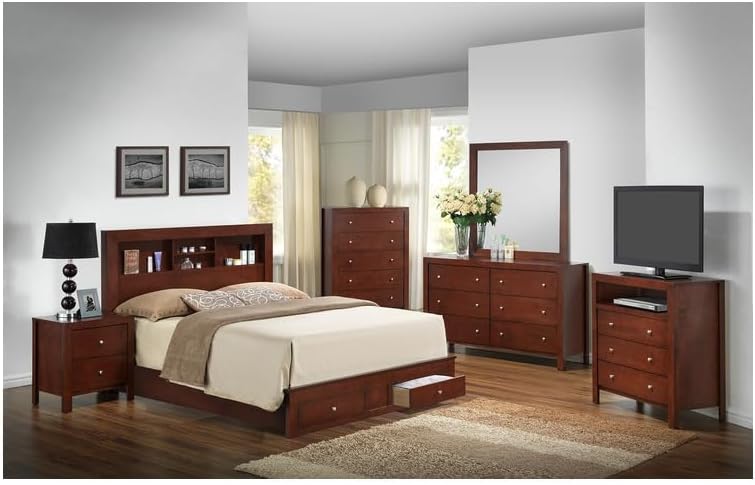 Maykoosh Upholstered Platform Bed with Drawers & Shelving - Bedroom Furniture Set