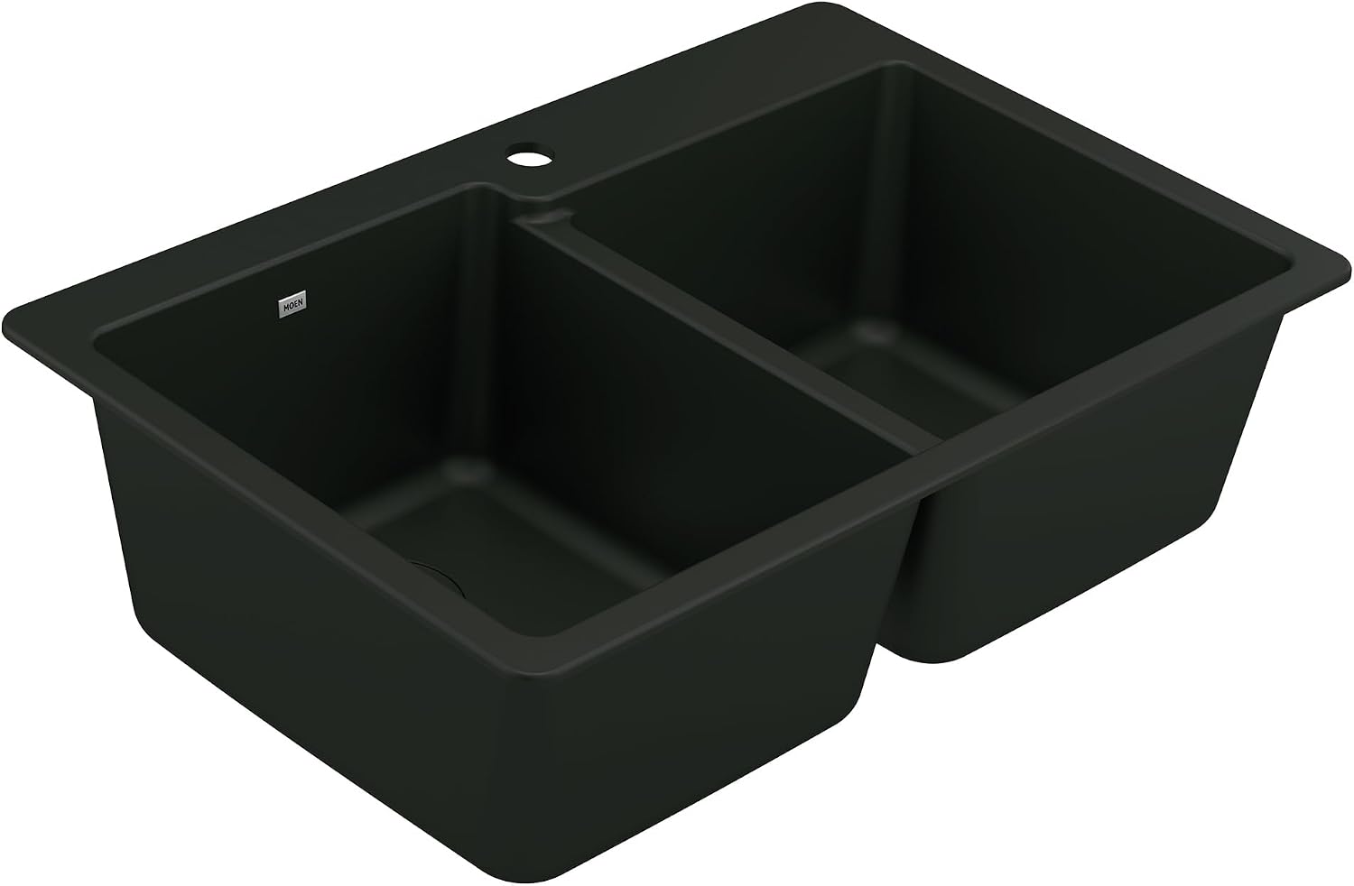 Moen Host Black Granite 33-Inch Wide x 9.5-Inch Deep Dual Mount Double Bowl Kitchen Sink, GGB3024B
