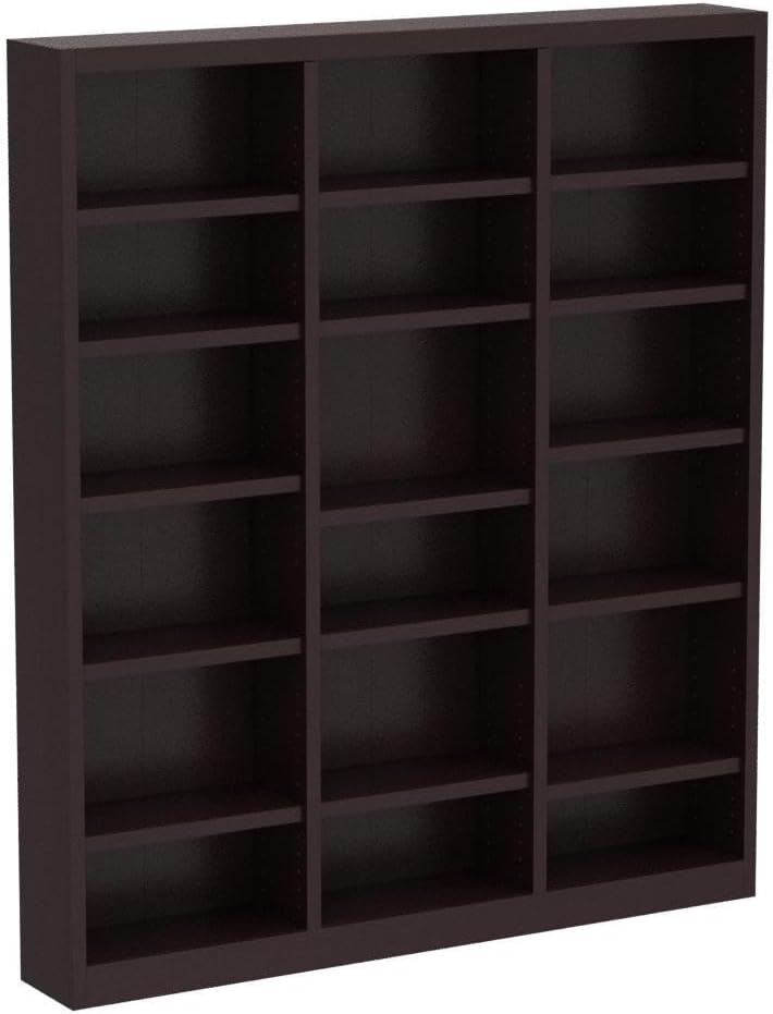 Concepts In Wood 84' Traditional Triple Wide Wood Bookcase with 15 Adjustable Shelves & 3 Fixed Shelves, Assembly Required, for Laundry/Bedroom/Kitchen/Garage/Office, in Cherry Finish