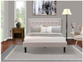 HomeStock Southwestern Sanctuary 2 Piece Platform Bedroom Set with 1 Wood Bed Frame and a Mid Century Modern Nightstand Reliable and Mist Beige Linen Fabric Queen/Antique Walnut