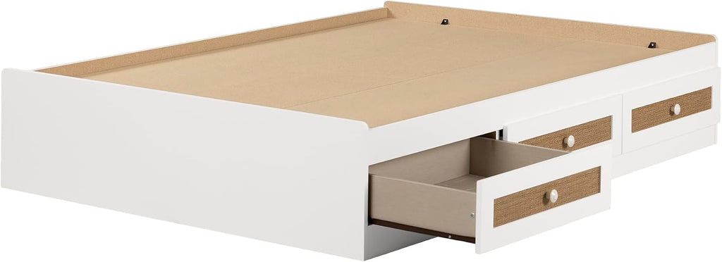 South Shore Bloom Mates Bed with 3 Drawers, Full, White and Faux Printed Rattan