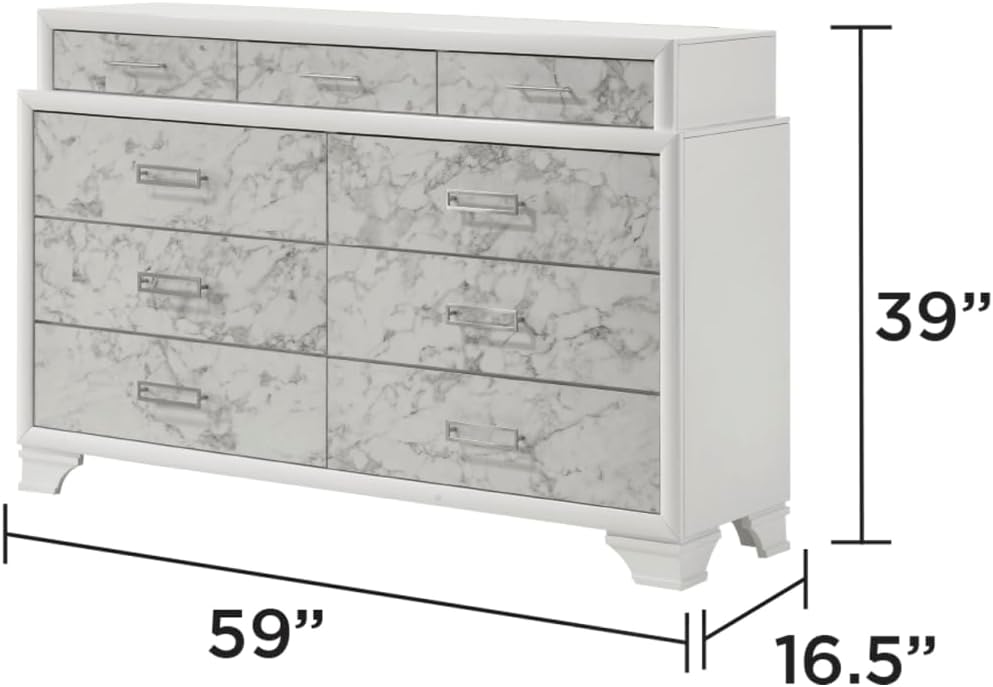 Soul Modern Style Full 5PC Bedroom Set - White Wood - Built-in Lighting & USB-C Ports - Elegant Finish