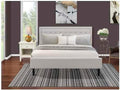 HomeStock Southwestern Sanctuary 2 Piece Platform Bedroom Set with 1 Wood Bed Frame and a Mid Century Modern Nightstand Reliable and Mist Beige Linen Fabric White/King