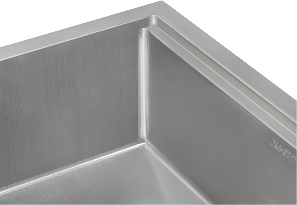 Ruvati 24-inch Undermount Rounded Corner Workstation Kitchen Sink Single Bowl – 16 Gauge Stainless Steel Kitchen Sinks with Brushed Finish hides scratches, Easy-to-Clean - RVH8324