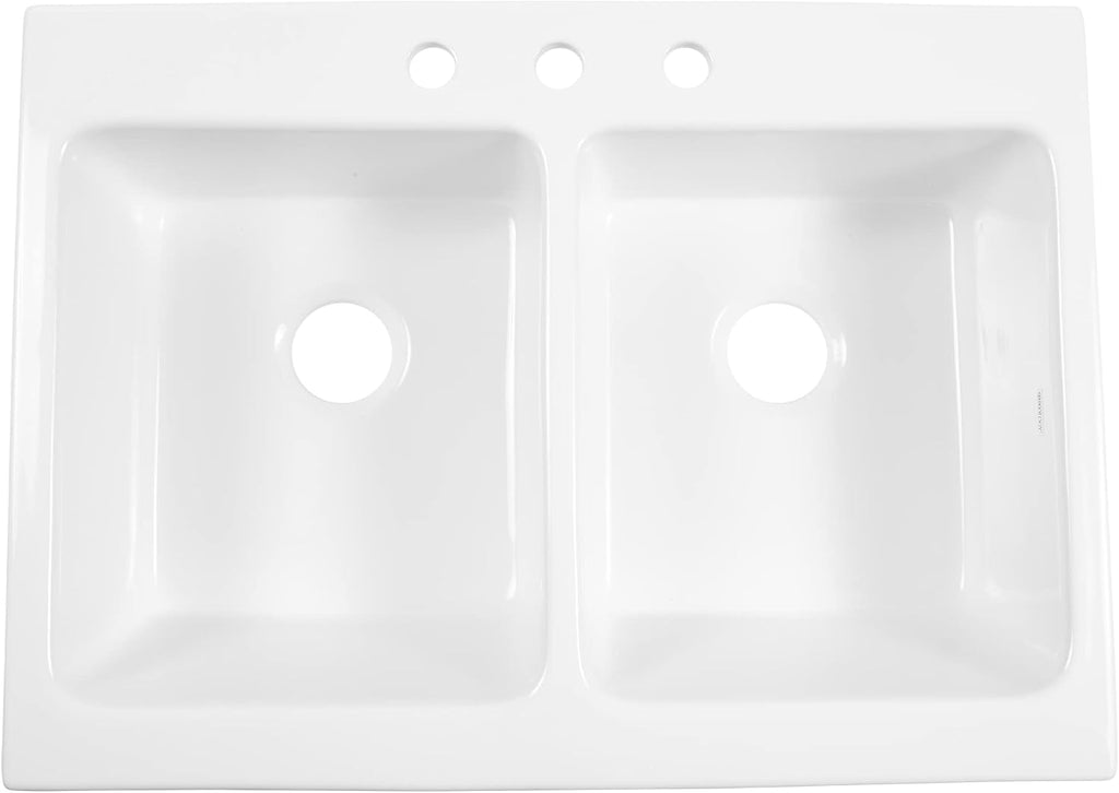 Sinkology Parker 34 Inch Fireclay Farmhouse Kitchen Sink - White Apron Front Double Bowl - Quick-Fit Drop-In Install for 36 Inch Cabinet - SureFire Material - Sinkology Everyday Warranty