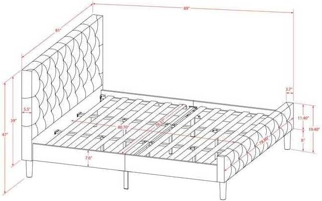 HomeStock African Artistry 2 Piece Bedroom Set - Button Tufted Platform Bed Frame - Velvet Fabric Upholstered Headboard and A Nightstand King/Linen White/White