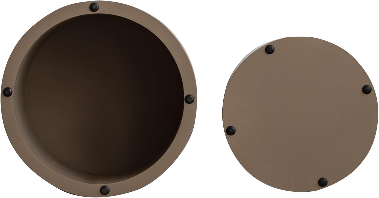 Nesting Coffee Table Set of 2, Modern Round Coffee Table Drum Side Table, Wooden Circle Accent Tables End Tables for Small Spaces Living Room Bedroom Office (Dark Brown)