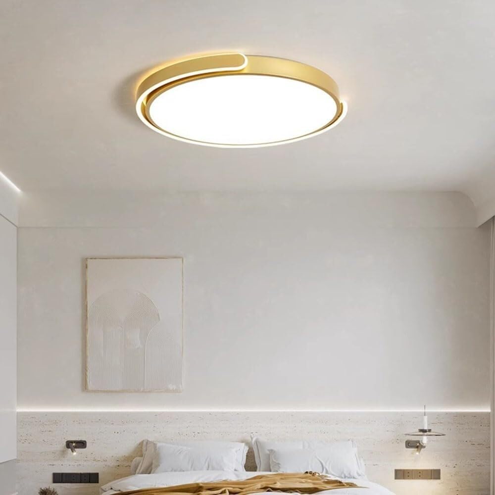 Three-Color Dimming Ceiling Light Thin Flat Modern Flush Mount Ceiling Lamp Warm Romantic Home LED Ceiling Light Fixture for Living Room Bedroom Dining Room Kitchen Study Room(Gold,58cm)