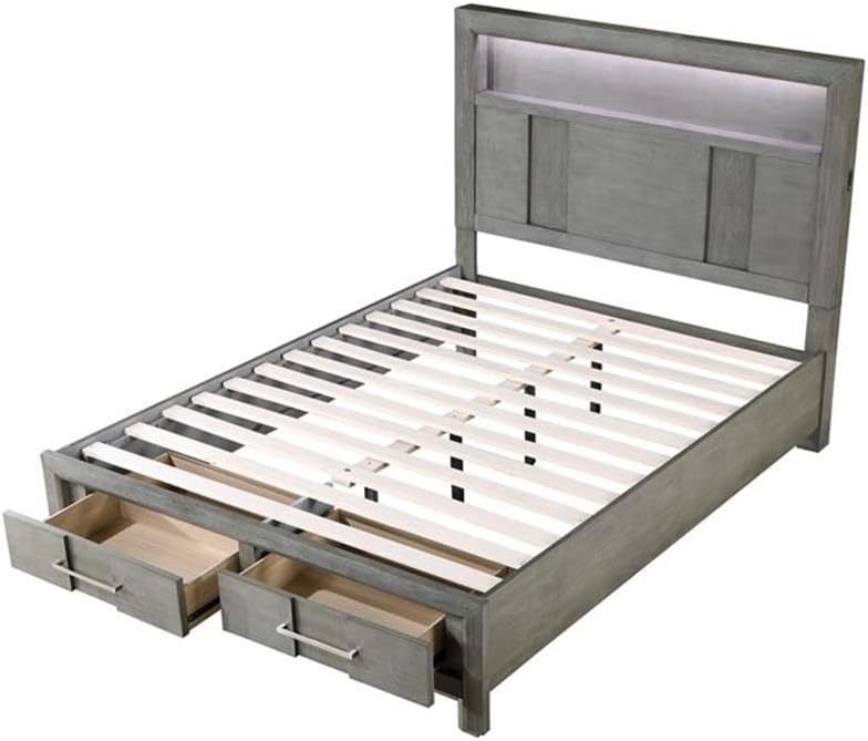 Full 5PC Modern Style Storage Bedroom Set Made with Wood in Gray