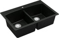 Karran QT-710 33 Inch Top Mount Double Bowl Kitchen Sink, 50/50 Low Divide Quartz Composite Drop-In Sink, Rear Drain, Heat and Scratch Resistant, Black