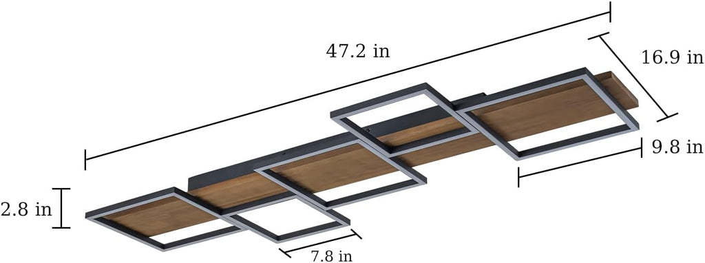 Lingkai 47.2' LED Modern Ceiling Lights Wooden Square Rectangular Lamp Fixture Wood,Large Modern Kitchen Ceiling Lighting Fixtures 3000K for Island Bedroom Living Room Hallways