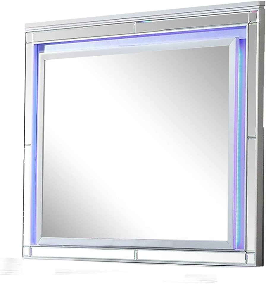 Full 5 PC LED Bedroom Set Made with Wood in Silver Color