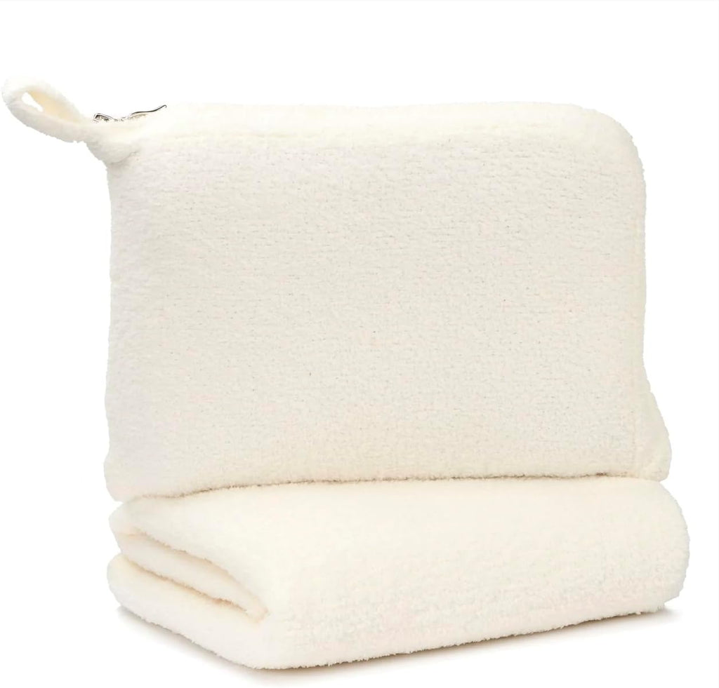 KASHWÉRE Solid Travel Blanket in Zipper Pouch, Use as Mini Throw or Pillow (Crème)