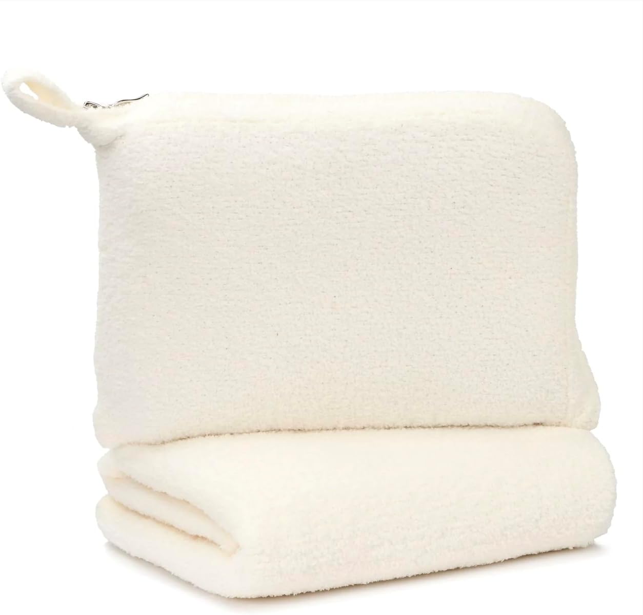 KASHWÉRE Solid Travel Blanket in Zipper Pouch, Use as Mini Throw or Pillow (Crème)