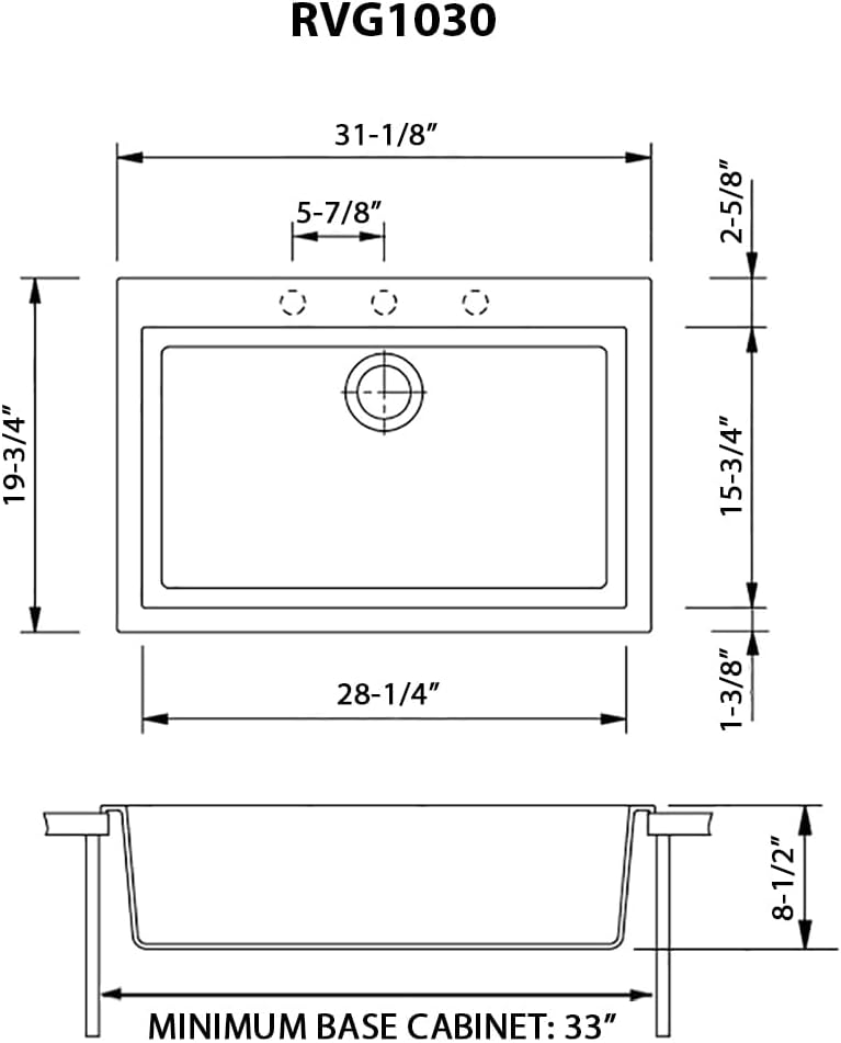 Ruvati 30 x 20 inch epiGranite Drop-in Topmount Granite Composite Quartz Single Bowl Kitchen Sink - Midnight Black - RVG1030BK