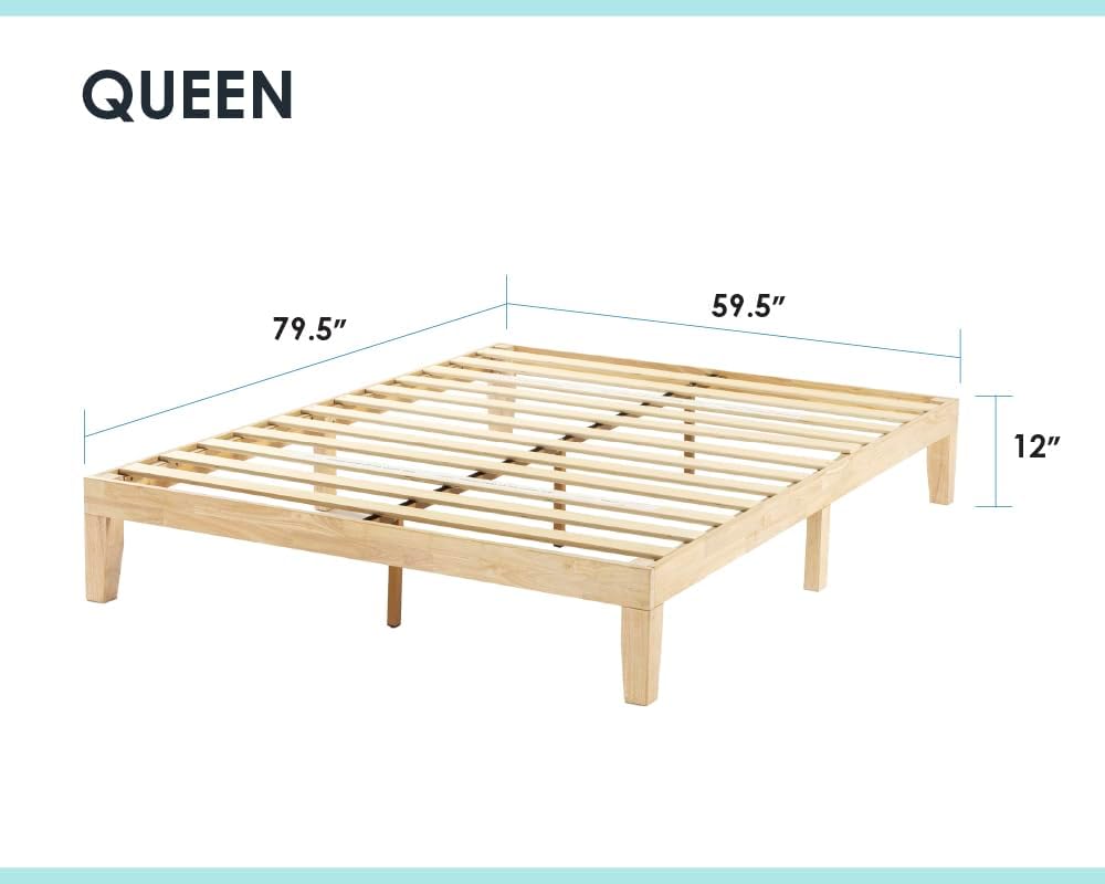Mellow Naturalista Classic 12 Inch Solid Wood Platform Bed with Wooden Slats, Queen, White Wash