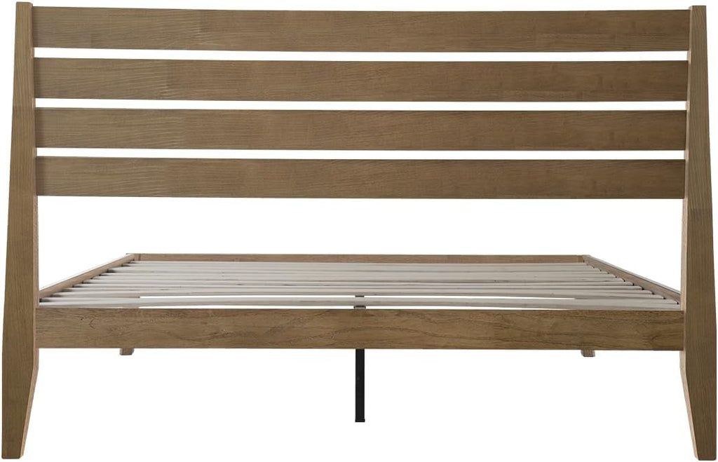Queen Size Bed Frame, Solid Wood Platform Bed with Headboard & Footboard, Center Metal Legs, 12 Strong Slatted Base, No Box Spring Needed, Anti-Noise & Slip-Free Easy Assembly, Barnwood Finish RKQ-30