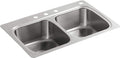 KOHLER Verse 33' Top-Mount Double-Bowl Kitchen Sink, Stainless Steel, 4 Faucet Holes, Durable and Easy-to-Clean Design, K-5267-4-NA