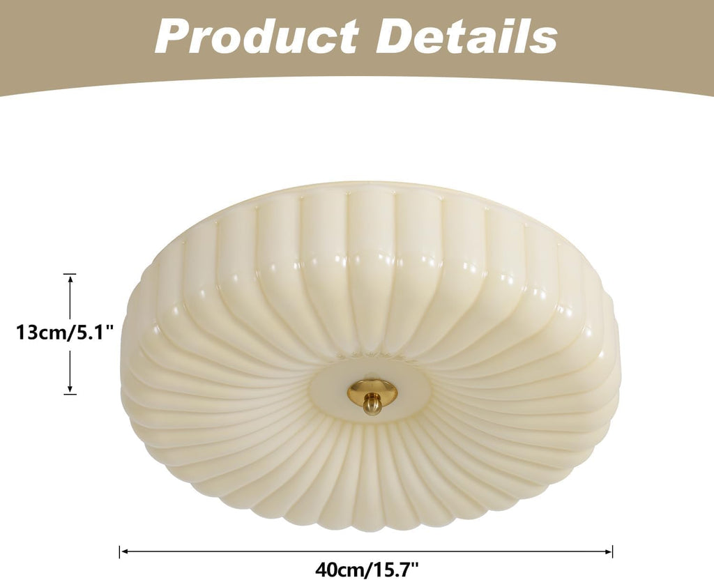 KCO Lighting Round Large LED Flush Mount Ceiling Light Yellow Ribbed Glass Flush Mount Light Mid Century Modern Bedroom Ceiling Lamp Unique Entryway Ceiling Light Fixtures