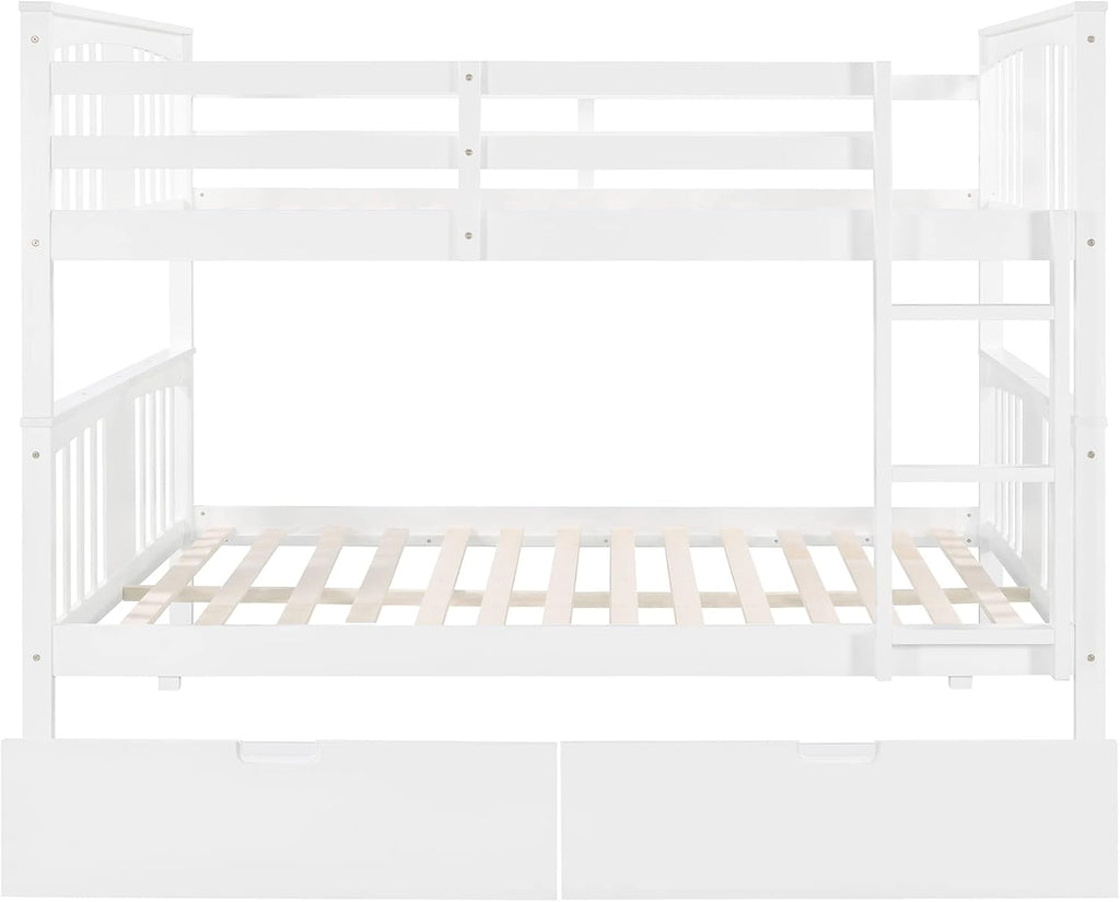 GOWE Full Over Full Bunk Bed with Drawers and Ladder for Bedroom, Guest Room Furniture-White(Old SKU :LT000205AAK)