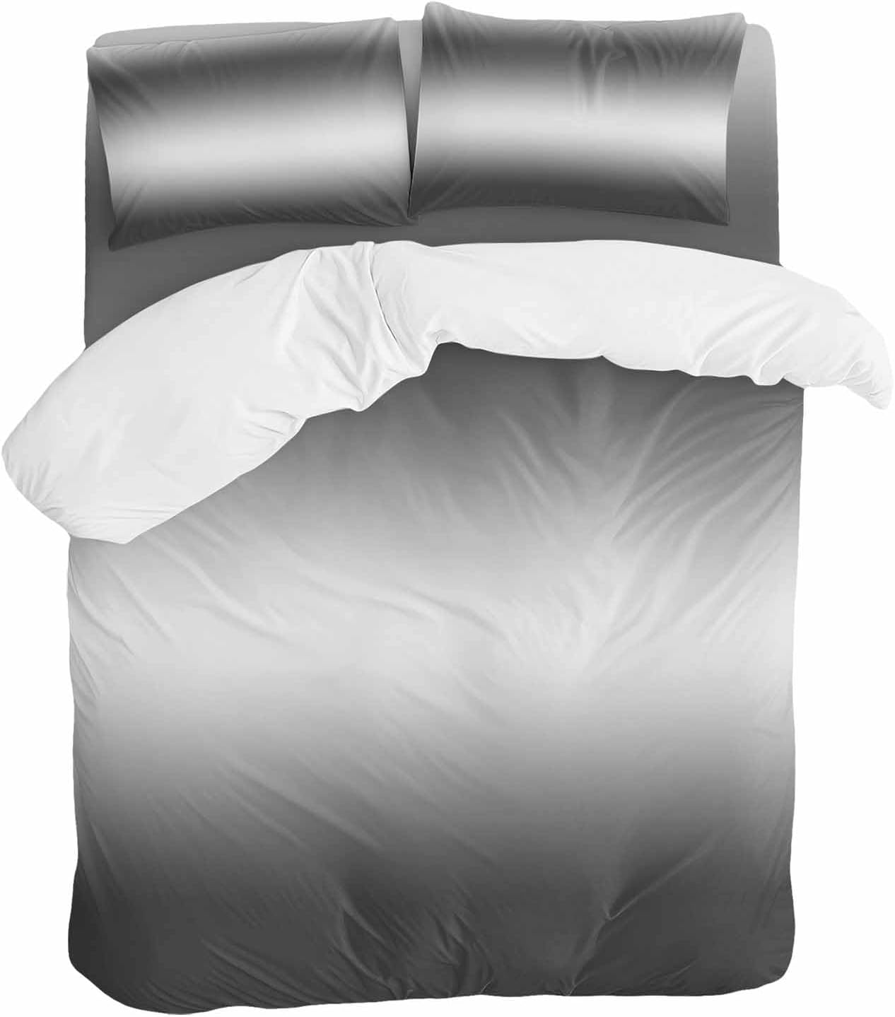 Prime Leader Gradient Gray Duvet Cover Set Queen Size 4 Pieces Modern Minimalist Black Gray Ocean Beach Bedding Set with Zipper Closure, 1 Comforter Cover 90x92 Inches 1 Flat Sheet & 2 Pillow Cases