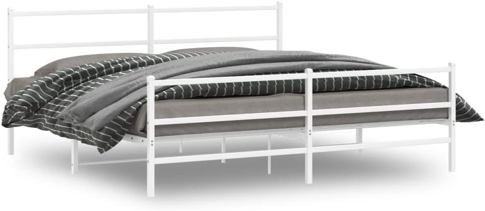 Modern White Steel Full Bed Frame with Under-Bed Storage, Durable Metal Platform Bed Base for Mattress Support, 4-Piece Rectangular Frame Set for Bedroom or Guest Room, Easy