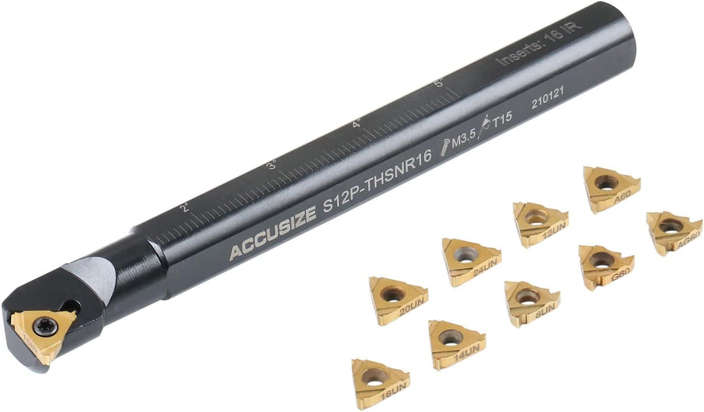 Accusize Industrial Tools 3/4'' Shank Indexable Thread Tool Set, 12Pcs Un Internal Thread Right, 0028-0284