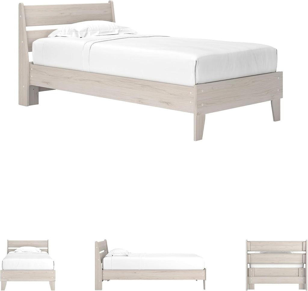 Signature Design by Ashley Socalle Casual Twin Panel Platform Bed in a Box, Foundation or Box Spring Not Needed, Beige