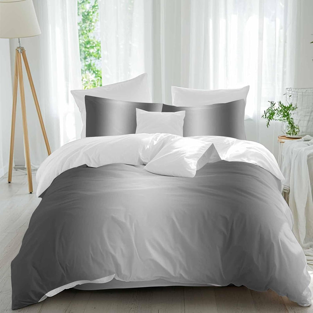 Gradient Gray Black Duvet Cover Set Queen Size 4 Pieces Modern Abstract Minimalist Grey Ocean Beach Bedding Set with Zipper Closure, 1 Comforter Cover 92x106 Inches 1 Flat Sheet & 2 Pillow Cases