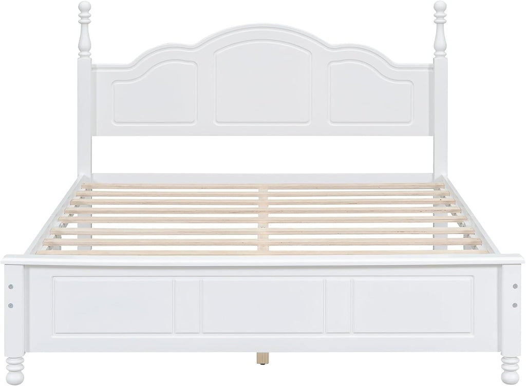 Bedroom Set of Furniture, Wooden Platform Bed and Two Bedside Tables, for Family Use(White(Queen))