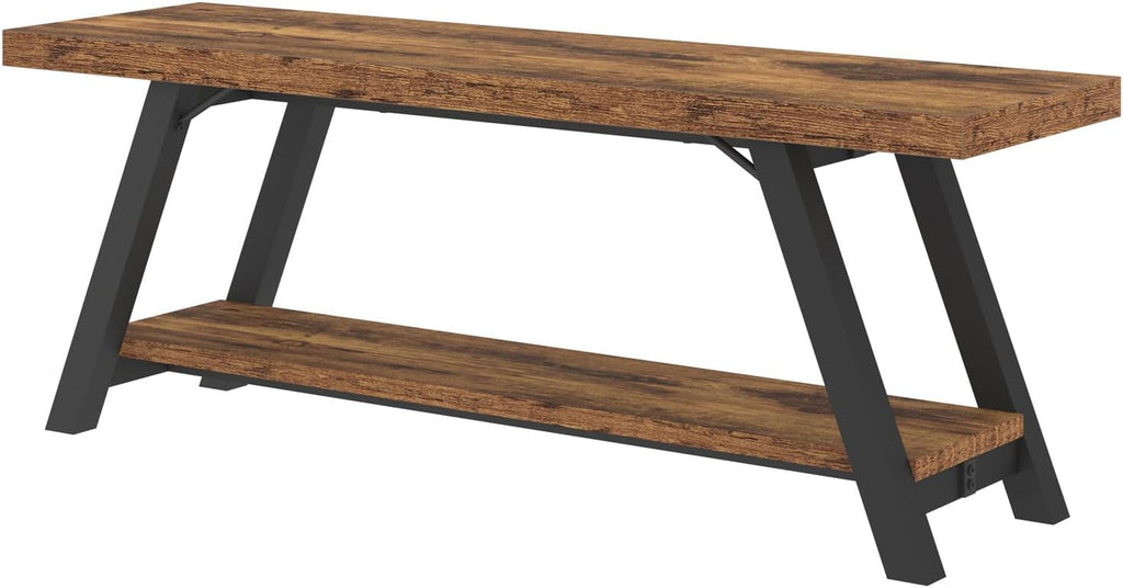 LVB Wood Bench, Industrial Storage Entryway Indoor Bench for Bedroom Hallway Living Room, Rustic Famhouse Wooden Metal Shoe Rack Accent Foyer Bench Seat for Entrance Sitting, Rustic Brown, 47 in Long