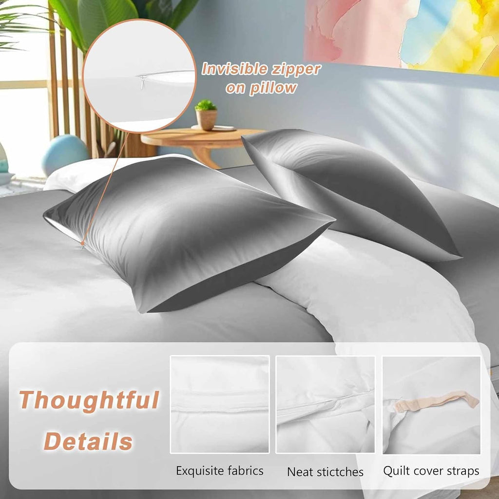 Gradient Gray Black Duvet Cover Set Queen Size 4 Pieces Modern Abstract Minimalist Grey Ocean Beach Bedding Set with Zipper Closure, 1 Comforter Cover 90x92 Inches 1 Flat Sheet & 2 Pillow Cases