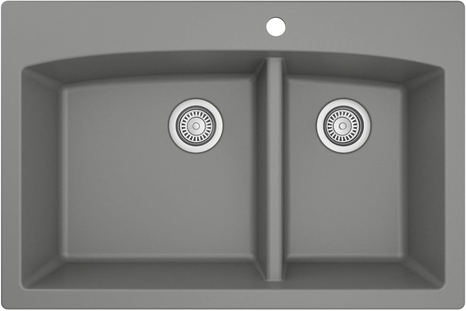 Karran 33-Inch Quartz Composite Drop-In 60/40 Low-Divide Double Bowl Kitchen Sink, Top-Mount, White, Heat & Scratch Resistant, Pre-Drilled Faucet Hole