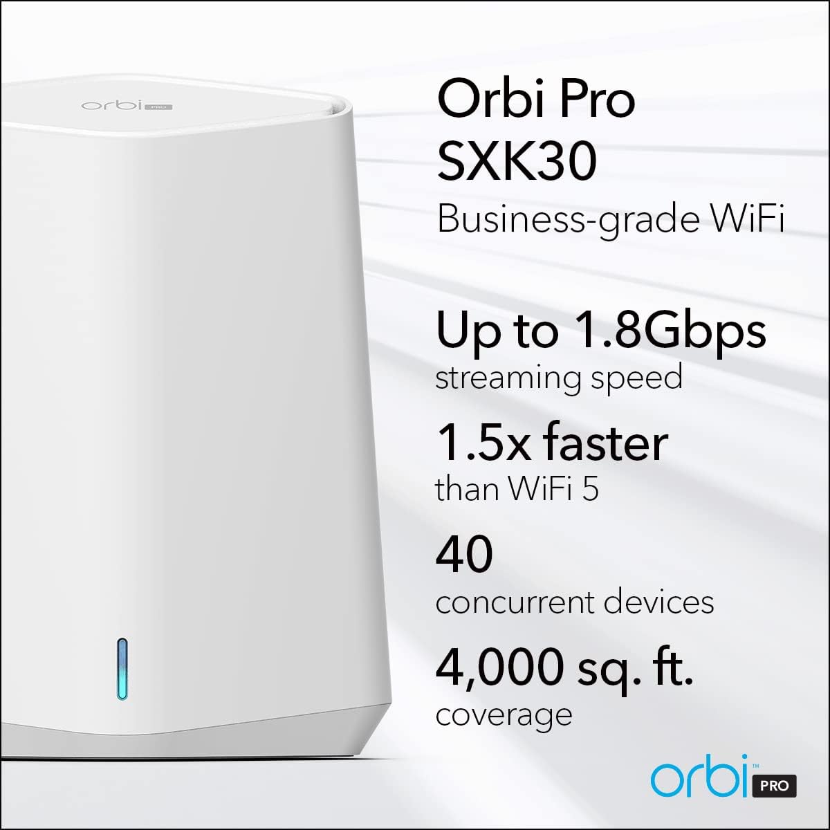 NETGEAR Orbi Pro WiFi 6 Mini Mesh System (SXK30) | Router with 1 Satellite Extender for Business or Home | VLAN, QoS | Coverage up to 4,000 sq. ft., 40 Devices | AX1800 802.11 AX (up to 1.8Gbps)