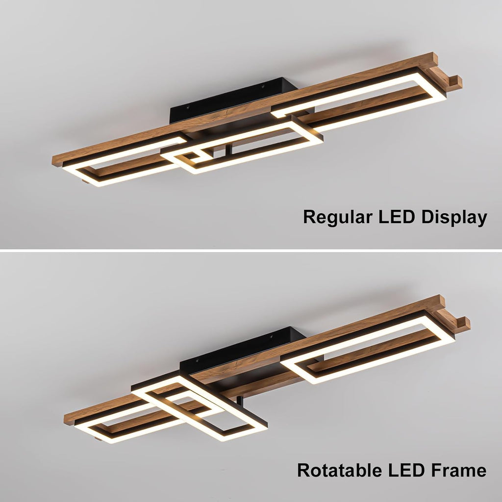 Lingkai 39.3' LED Modern Ceiling Lights Wooden Square Rectangular Lamp Fixture Wood, Modern Kitchen Ceiling Lighting Fixtures 3000K for Island Bedroom Living Room Hallways