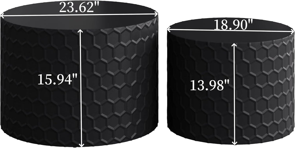 Round Nesting Coffee Table Set of 2, Modern Circular Side Table Set with Honeycomb Design, 2 Piece Nesting End Table Accent Tables Coffee Table for Living Room Bedroom Apartment - Black