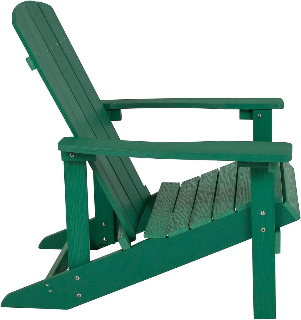 Flash Furniture Charlestown Commercial Grade Indoor/Outdoor Adirondack Chair, Weather Resistant Durable Poly Resin Deck and Patio Seating, Green