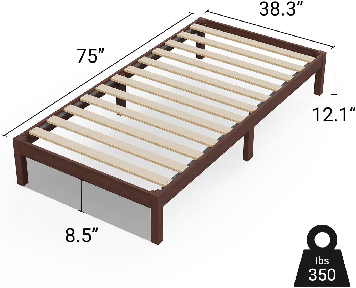 LIFEMENT Twin Bed Frame Classic Wood Platform, Noise Free, Under Bed Storage, No Box Spring Needed, Easy Assembly, Cherry