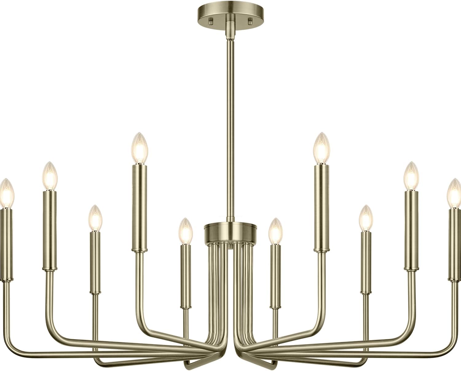 Lynnoland Brass 10-Light Farmhouse Chandelier for Dining Room Lighting Fixtures Hanging, Vintage Candle Pendant Light Fixtures Chandelier for Bedroom, Foyer and Living Room