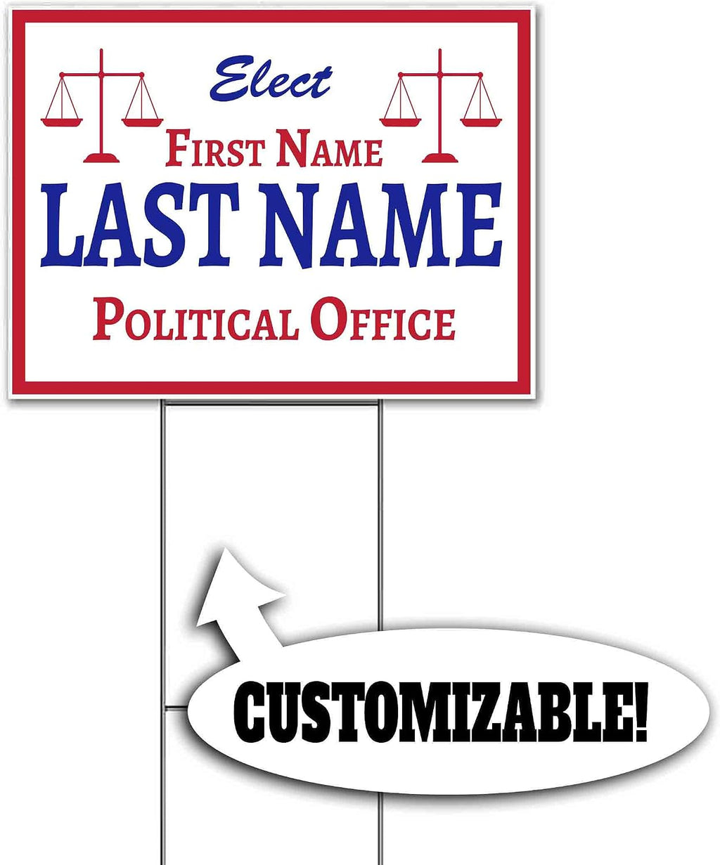 Elect Name Political Office Customizable (18' x 24') Yard Sign, Quantity Discounts, Multi-Packs, Includes Metal Step Stake, Bandit, New, Advertising, USA